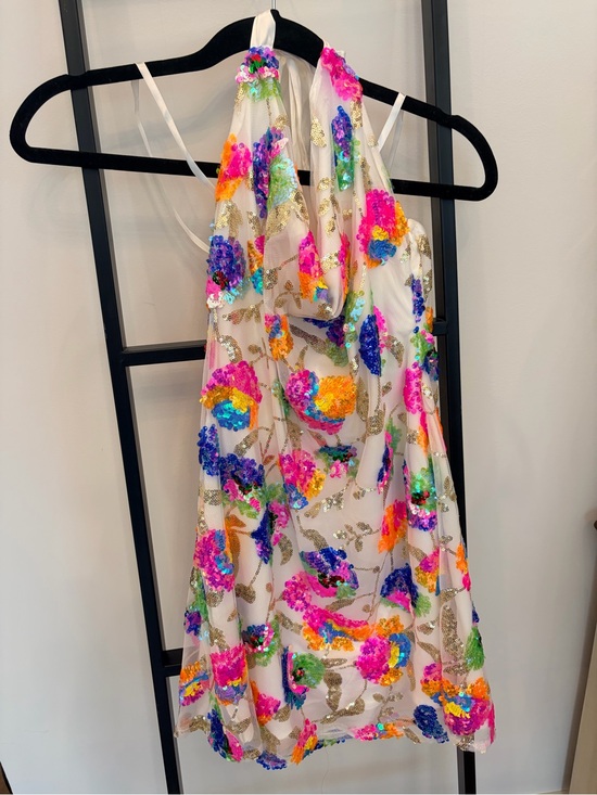 Hello Molly Dresses & Skirts - Hello Molly White Sequin-Embellished Dress with Multicolor Accents